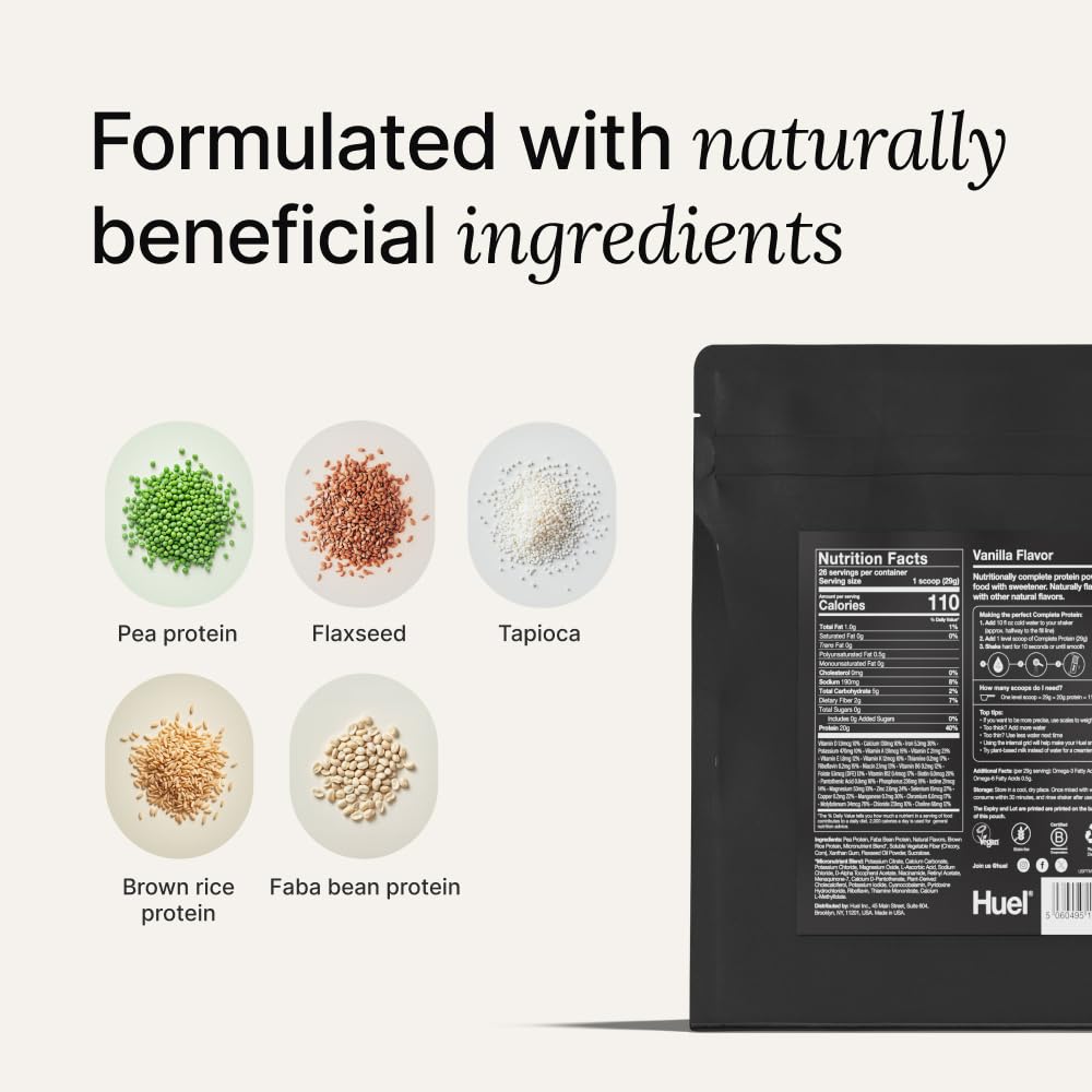 Huel nutrition label emphasizing vitamins and minerals