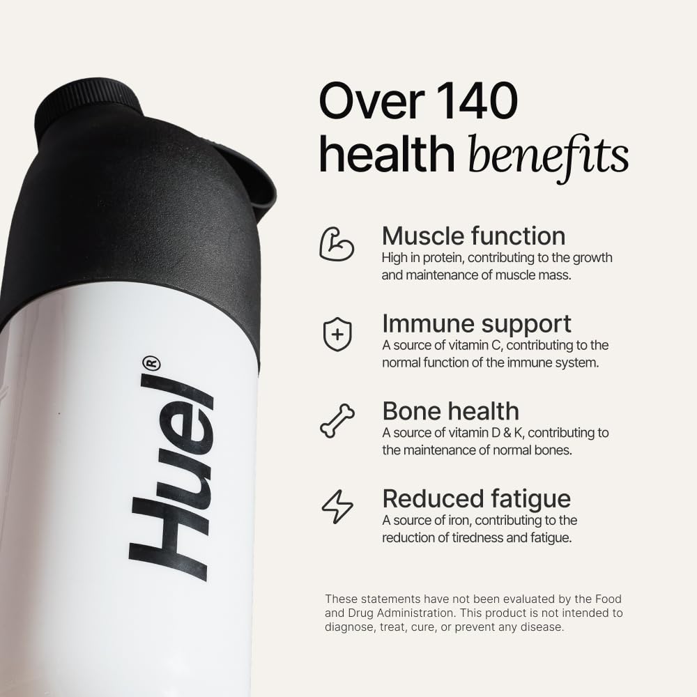 Huel Vanilla shake in a glass showing creamy texture and flavor