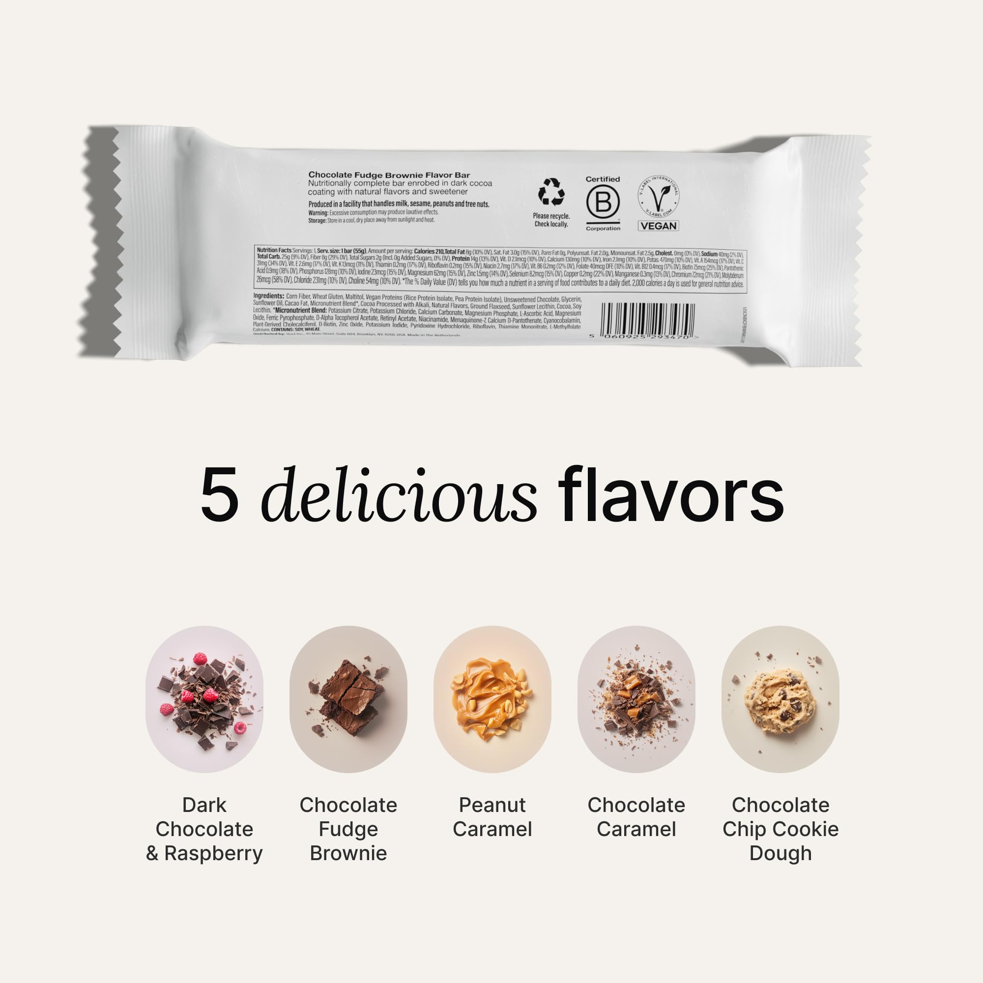 Huel vegan bar front view highlighting fudge brownie flavor