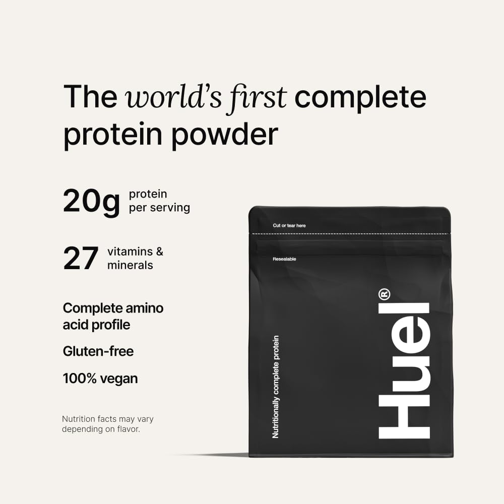 Huel Vegan Protein Strawberry nutrition panel showing 20g protein.