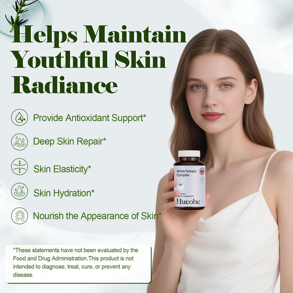 Hueobc 13-in-1 Vitamin C&E tablets showcasing brightening support and antioxidant protection