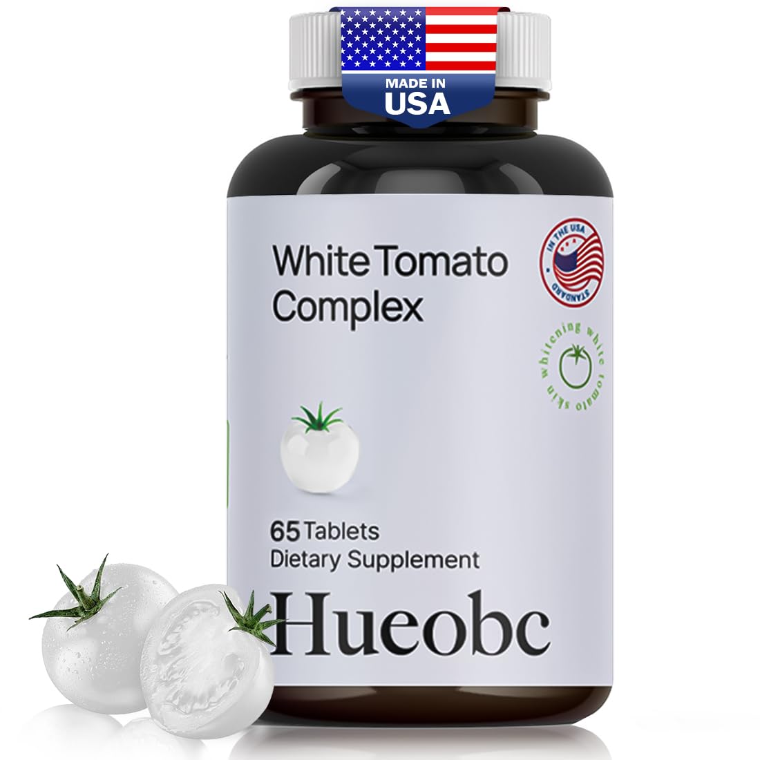 Hueobc 13-in-1 White Tomato Complex bottle highlighting antioxidant-rich formula for daily skin resilience