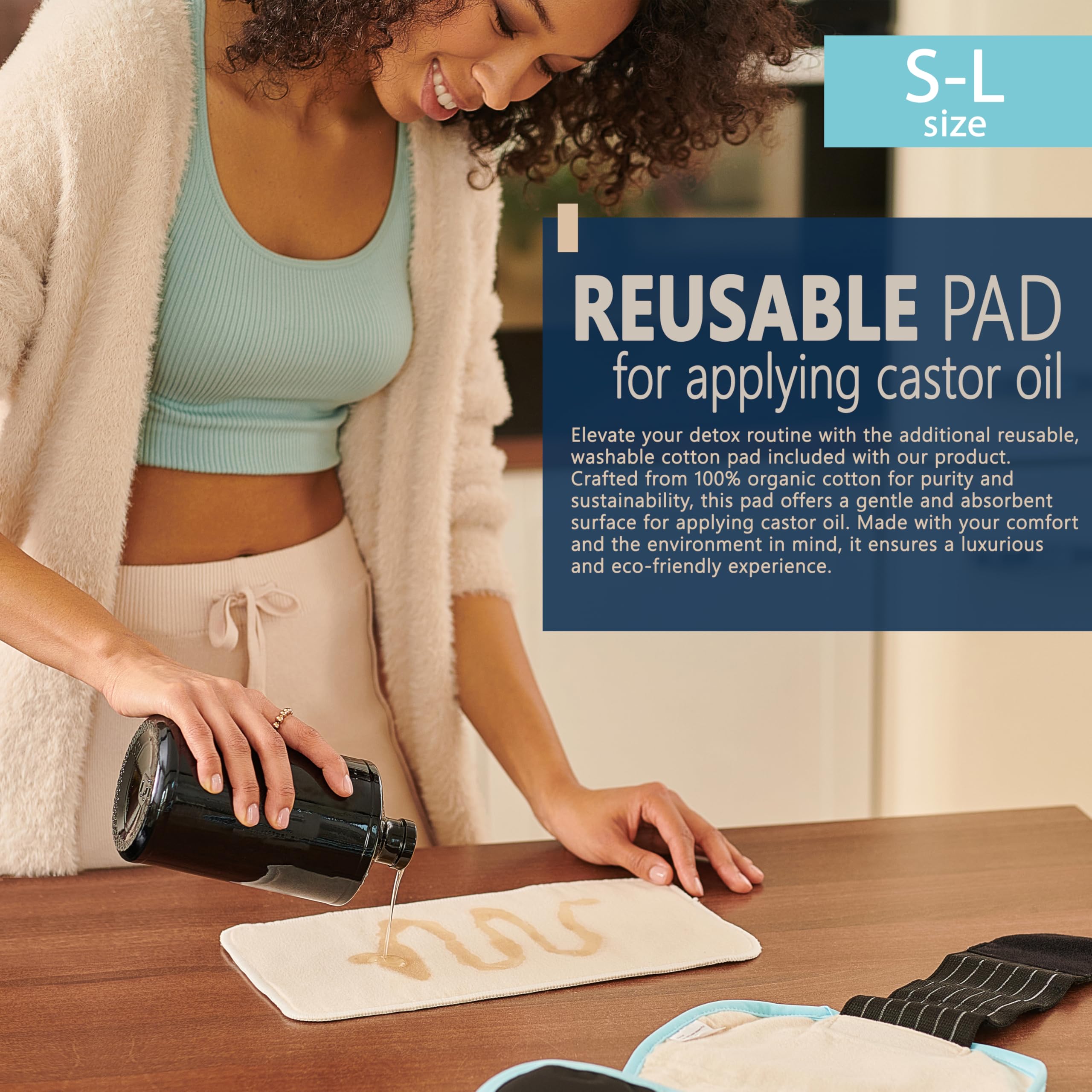 HUFL Castor Oil Pack Wrap available in two sizes for a snug fit.