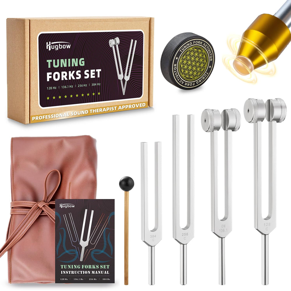 Hugbow tuning forks 128 Hz for precise tone and soothing sound therapy rituals.