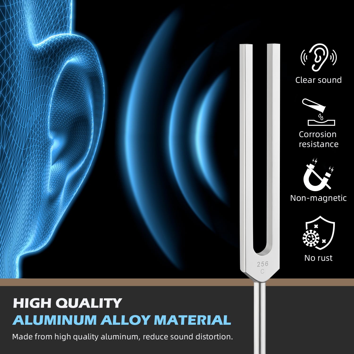 Hugbow tuning fork 256 Hz offering balanced vibration for mindfulness and focus.