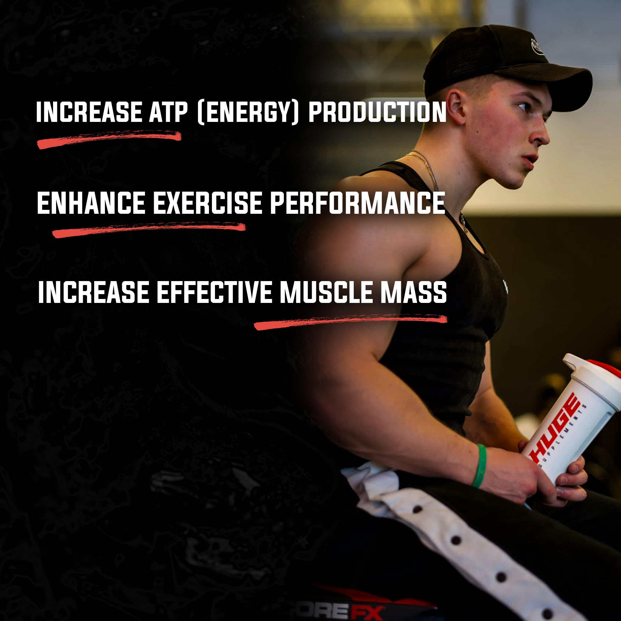 Lab-tested purity badge on Huge Supplements Creatine Monohydrate packaging