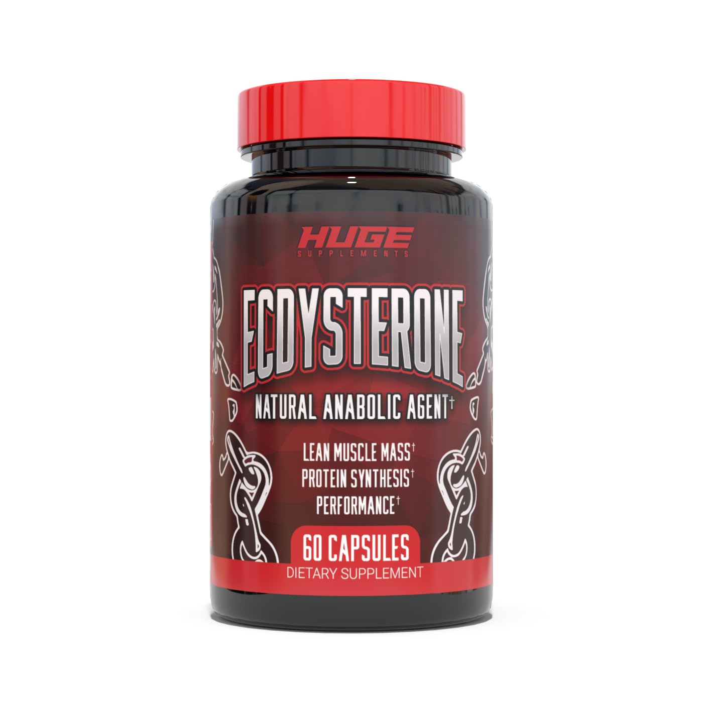 Huge Supplements Ecdysterone bottle close-up, premium formula for natural muscle support