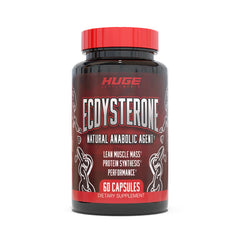 Huge Supplements Ecdysterone bottle close-up, premium formula for natural muscle support