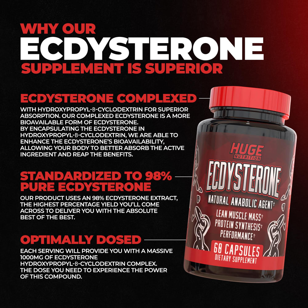 Huge Supplements Ecdysterone bottle front label shows 1000mg per serving for performance support
