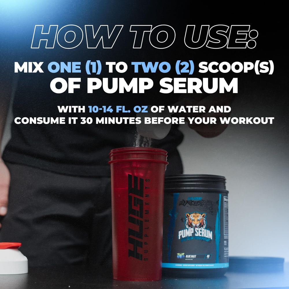 Huge Supplements Pump Serum packaging beside bottle for easy storage.