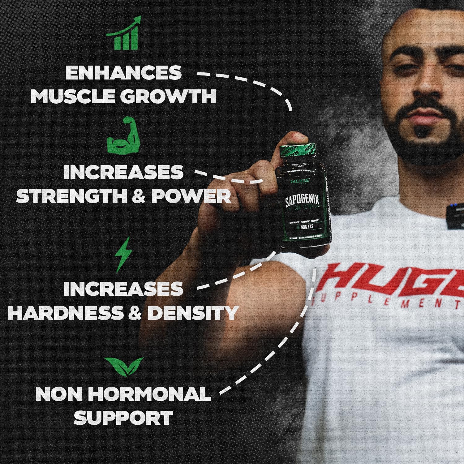 Huge Supplements Sapogenix packaging showing premium formula for bulking or cutting cycles.