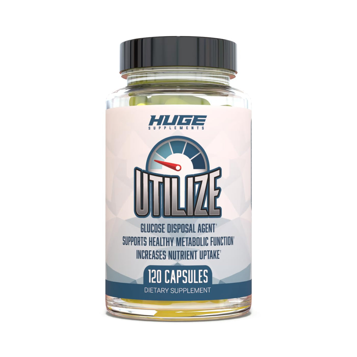 Huge Supplements Utilize bottle front showcasing the energy-supporting GDA formula