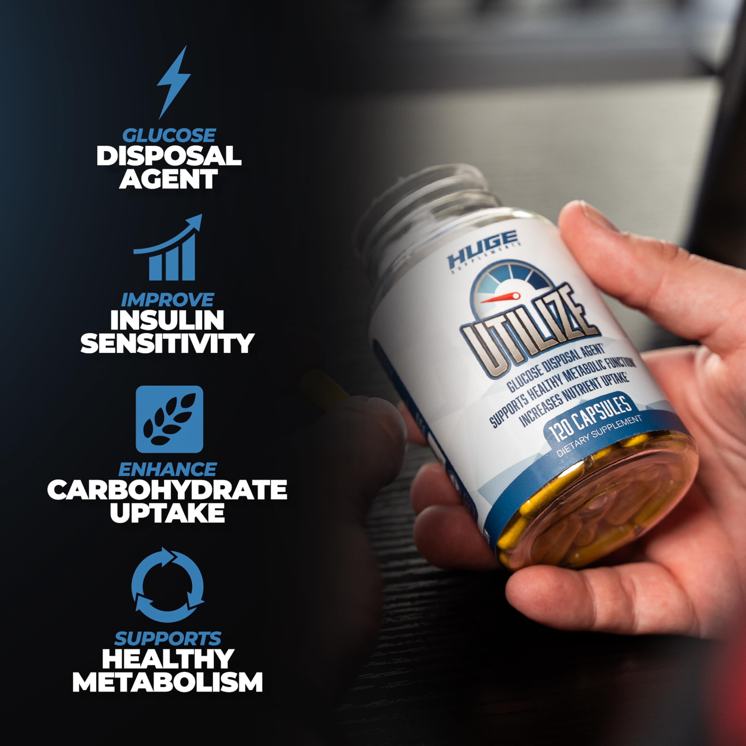 Huge Supplements Utilize packaging box highlighting GMP and FDA-registered facility