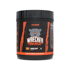 Huge Supplements Wrecked bottle front, a pre-workout energy boost in view.