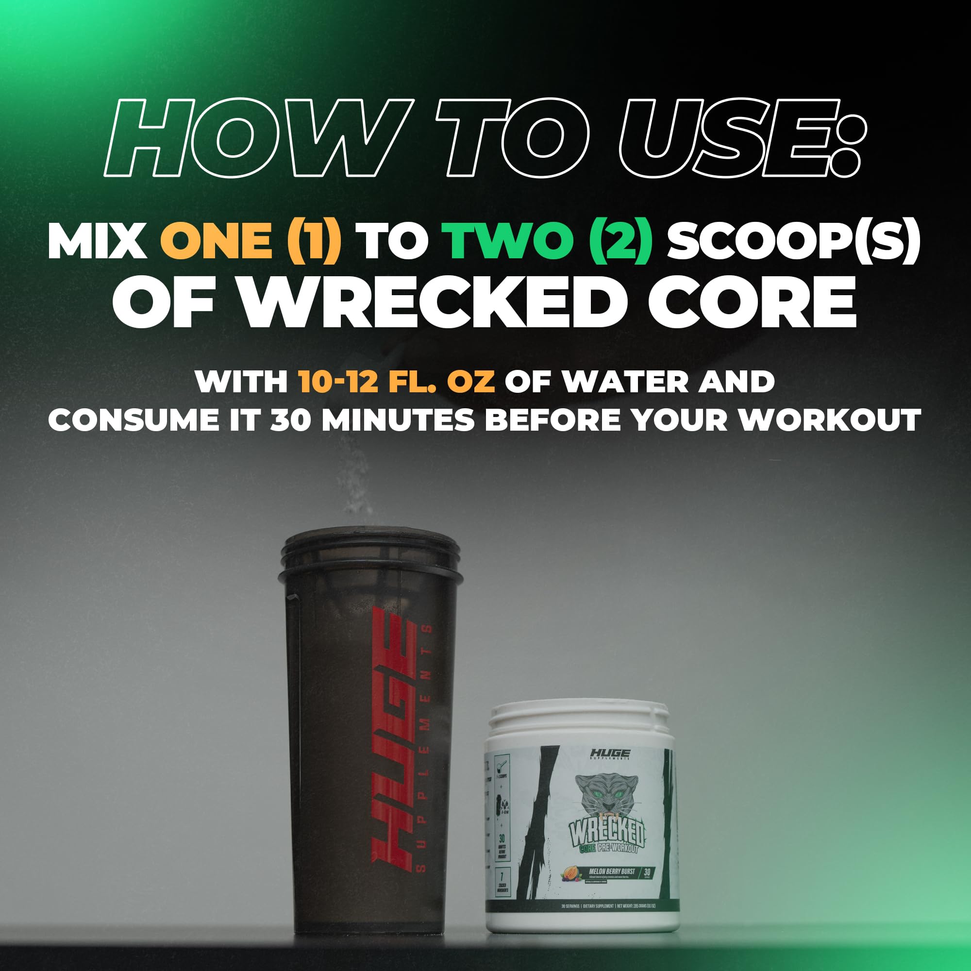 Huge Supplements Wrecked Core athlete in gym during training session.