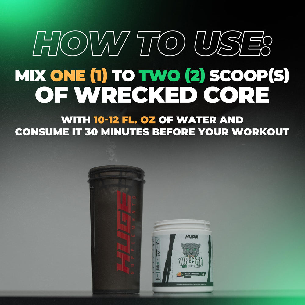 Huge Supplements Wrecked Core athlete in gym during training session.