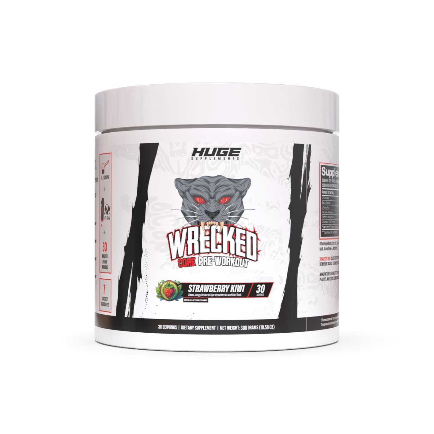 Huge Supplements Wrecked Core bottle front view for sustained energy.