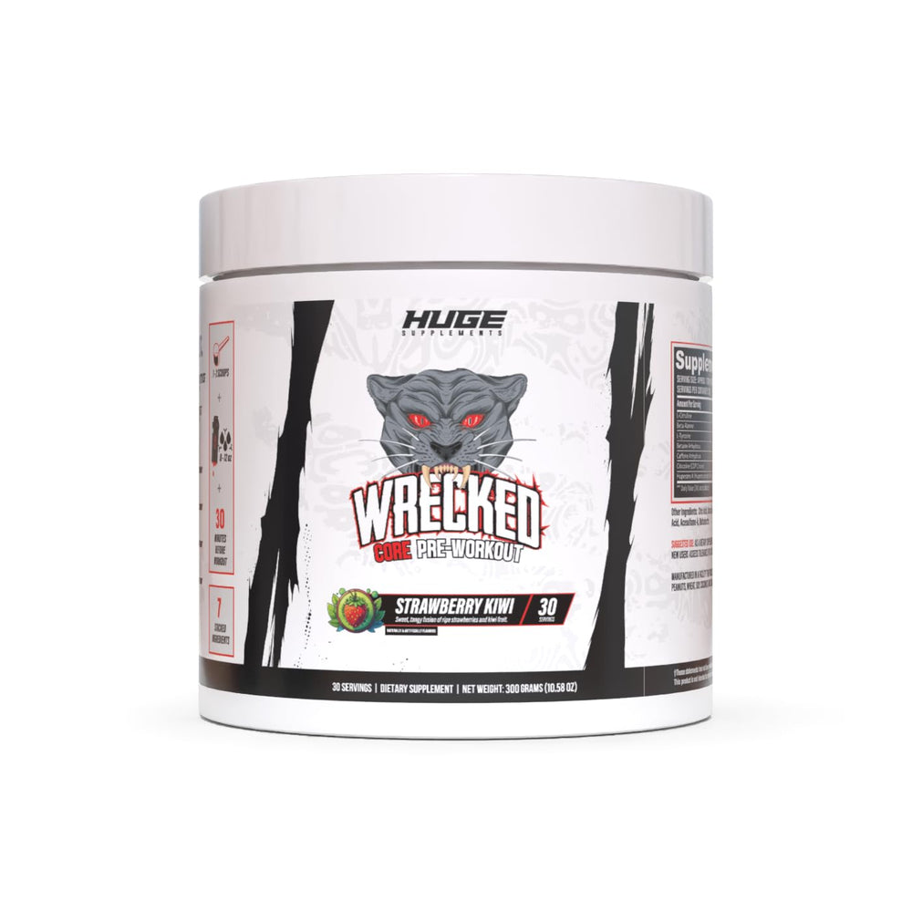 Huge Supplements Wrecked Core bottle front view for sustained energy.