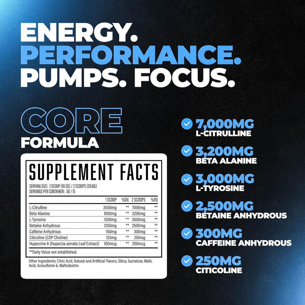 Huge Supplements Wrecked Core label closeup highlights key focus ingredients.