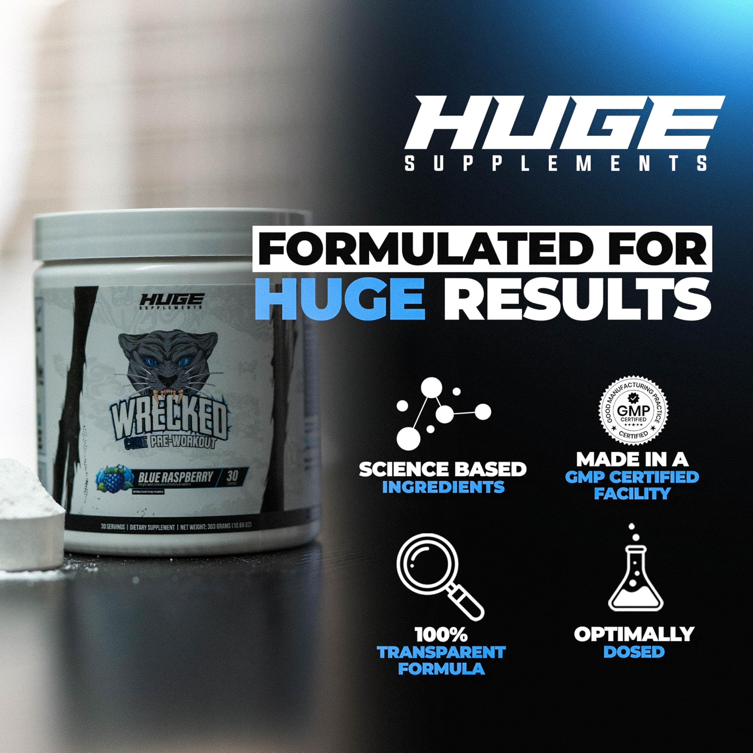 Huge Supplements Wrecked Core pump effect illustrates enhanced pumps during training.