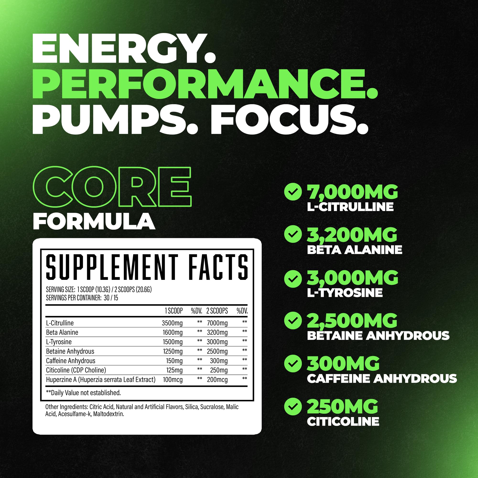 Huge Supplements Wrecked Core tub showing nutrition label and ingredients