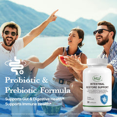 HUJ Intestinal Restore bottle label featuring 20B probiotics and daily support