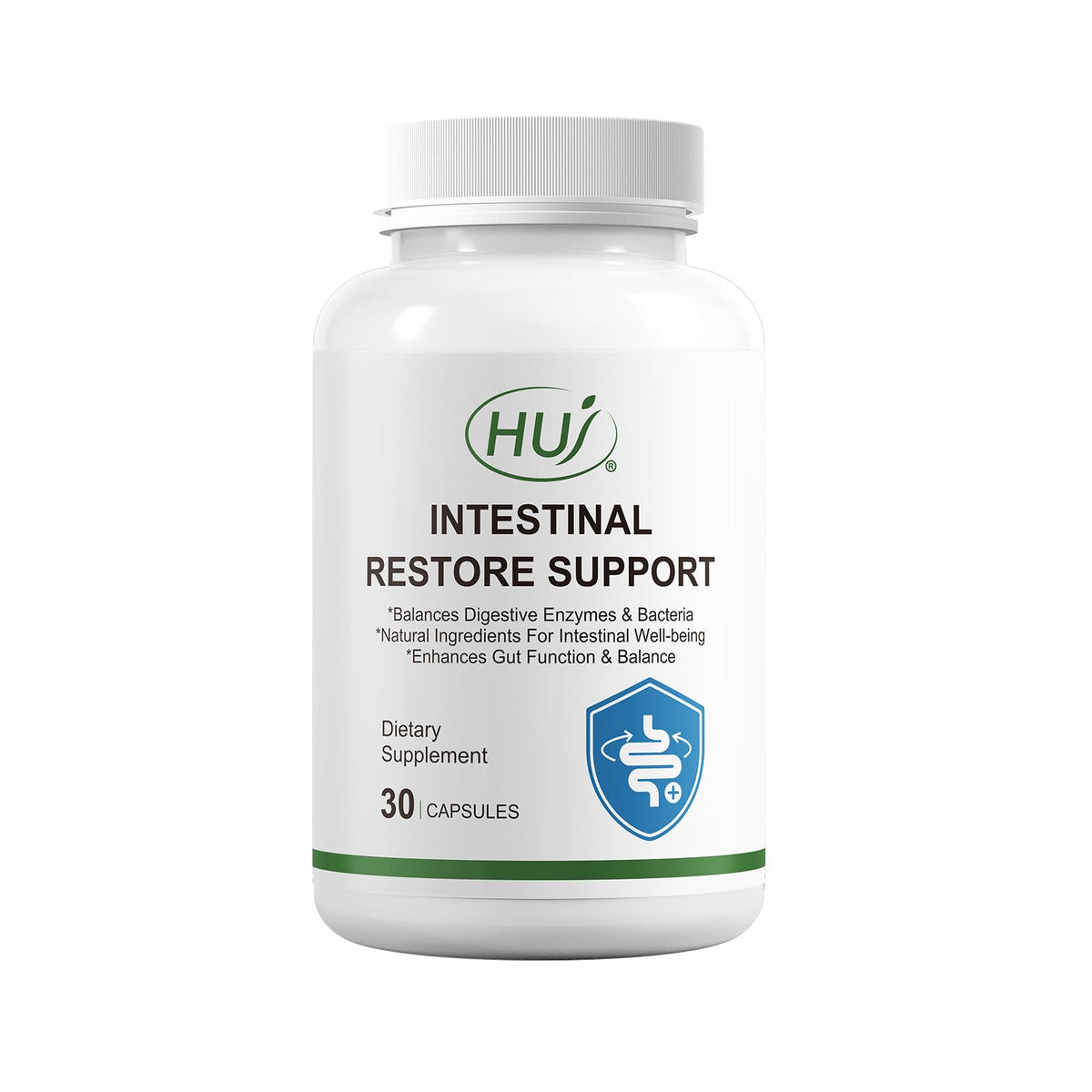 HUJ Intestinal Restore bottle pour showing easy daily use and balanced digestion