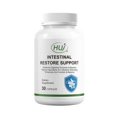 HUJ Intestinal Restore bottle pour showing easy daily use and balanced digestion