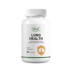 HUJ Lung Health bottle front showing branding and capsule container