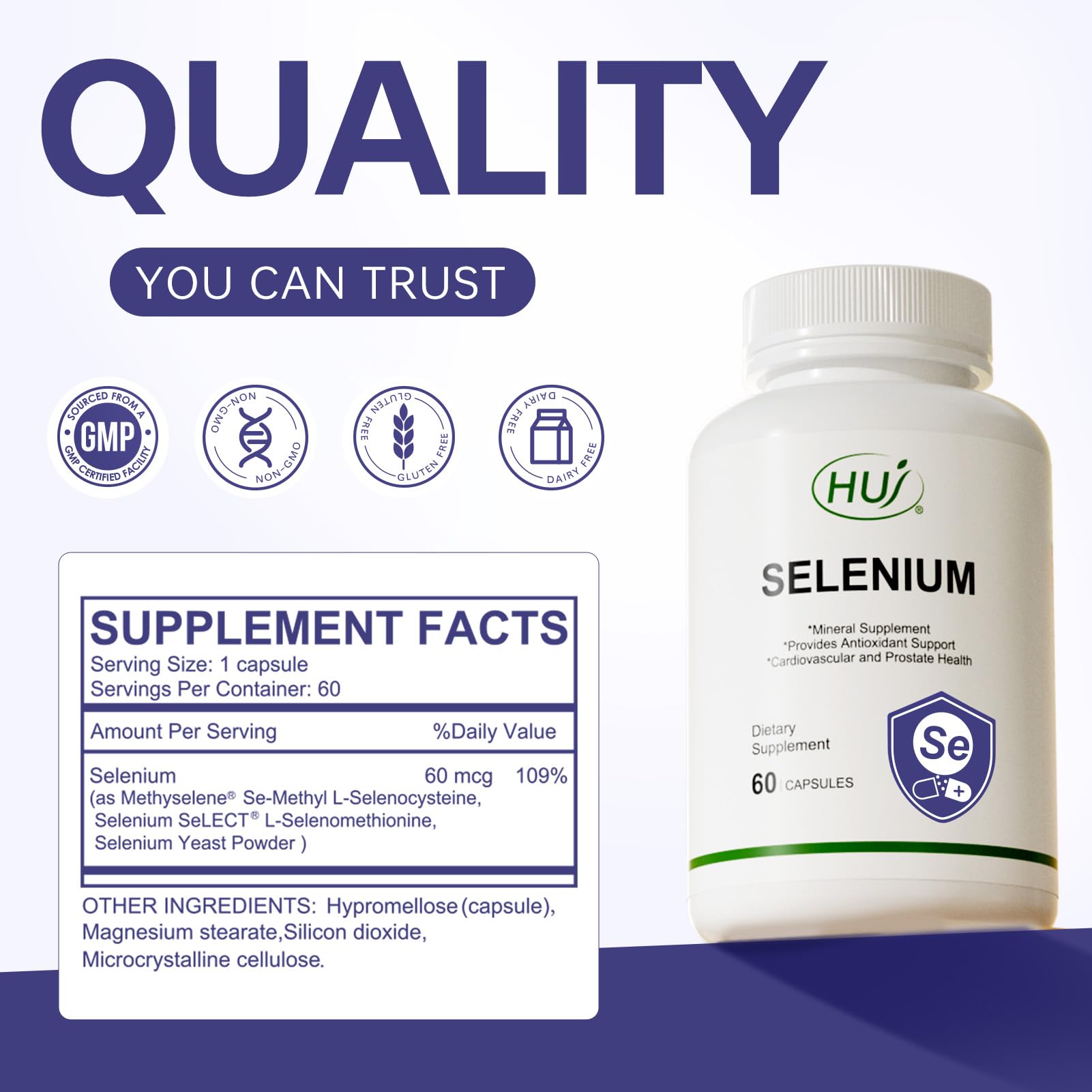 HUJ selenium bottle top showing quality standards