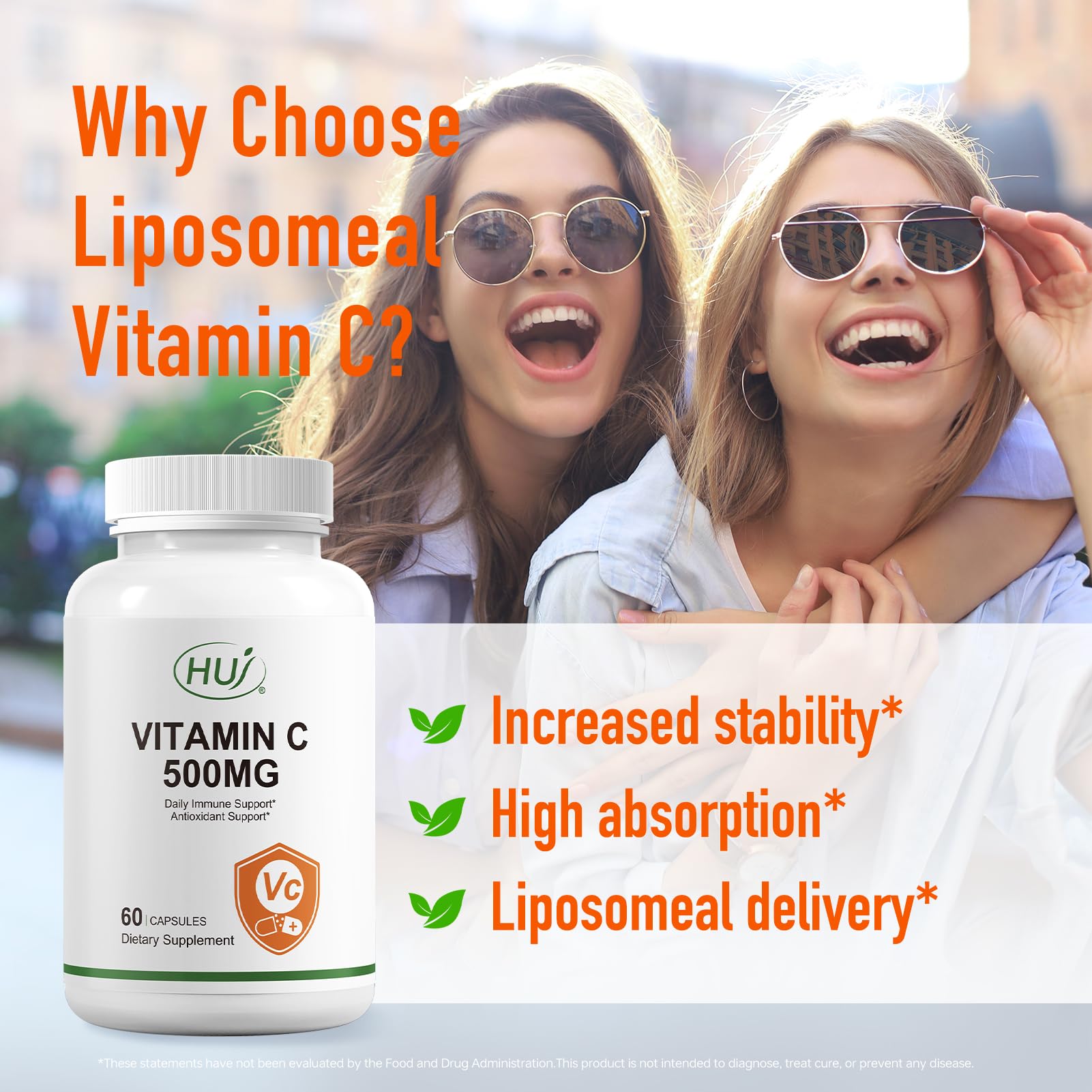 HUJ Vitamin C 500mg liposomal technology image highlighting enhanced absorption.