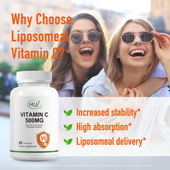 HUJ Vitamin C 500mg liposomal technology image highlighting enhanced absorption.
