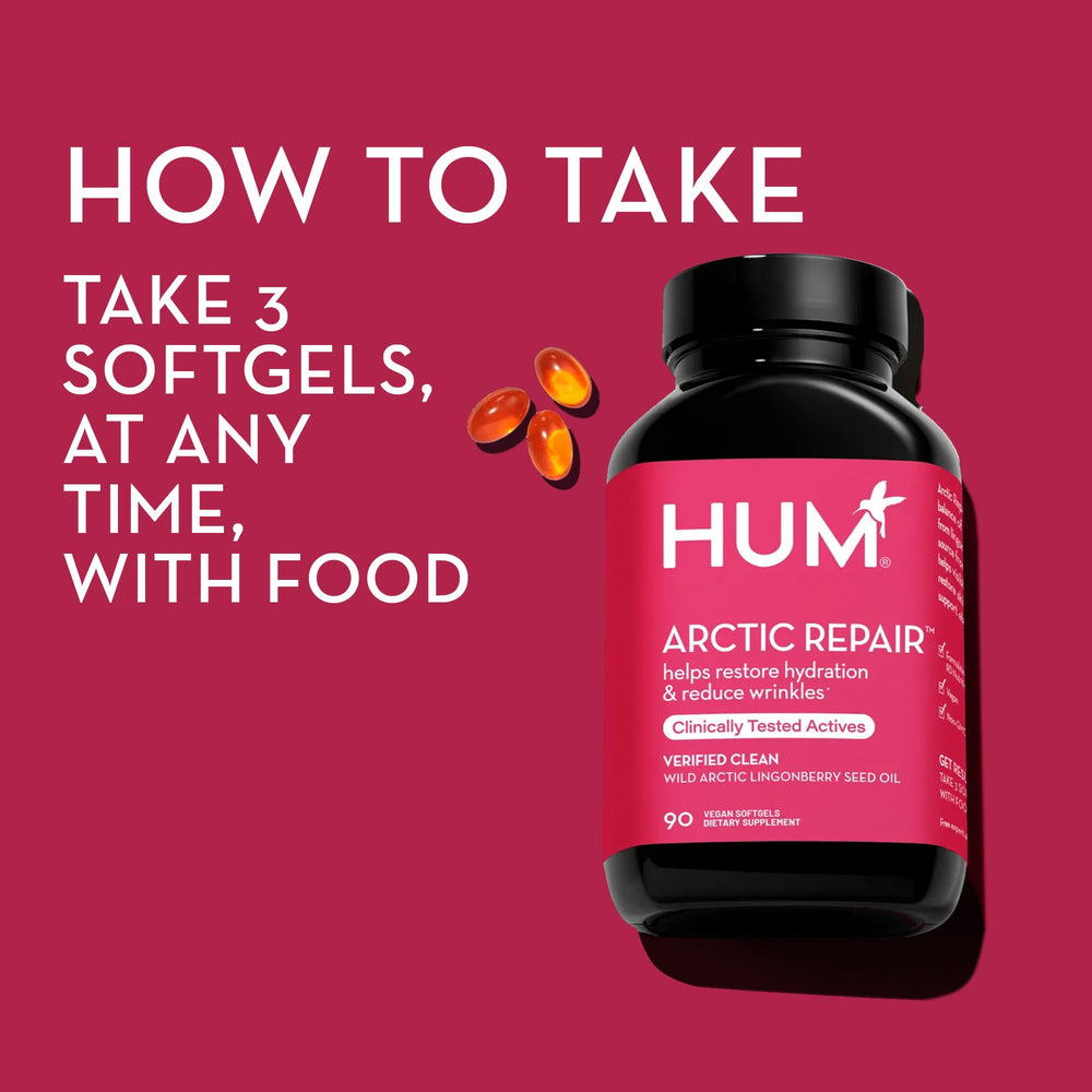 HUM Arctic Repair bottle emphasizes vitamins A and E for antioxidant support.