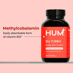 HUM B12 Turbo label view confirms clean, non-GMO formulation.
