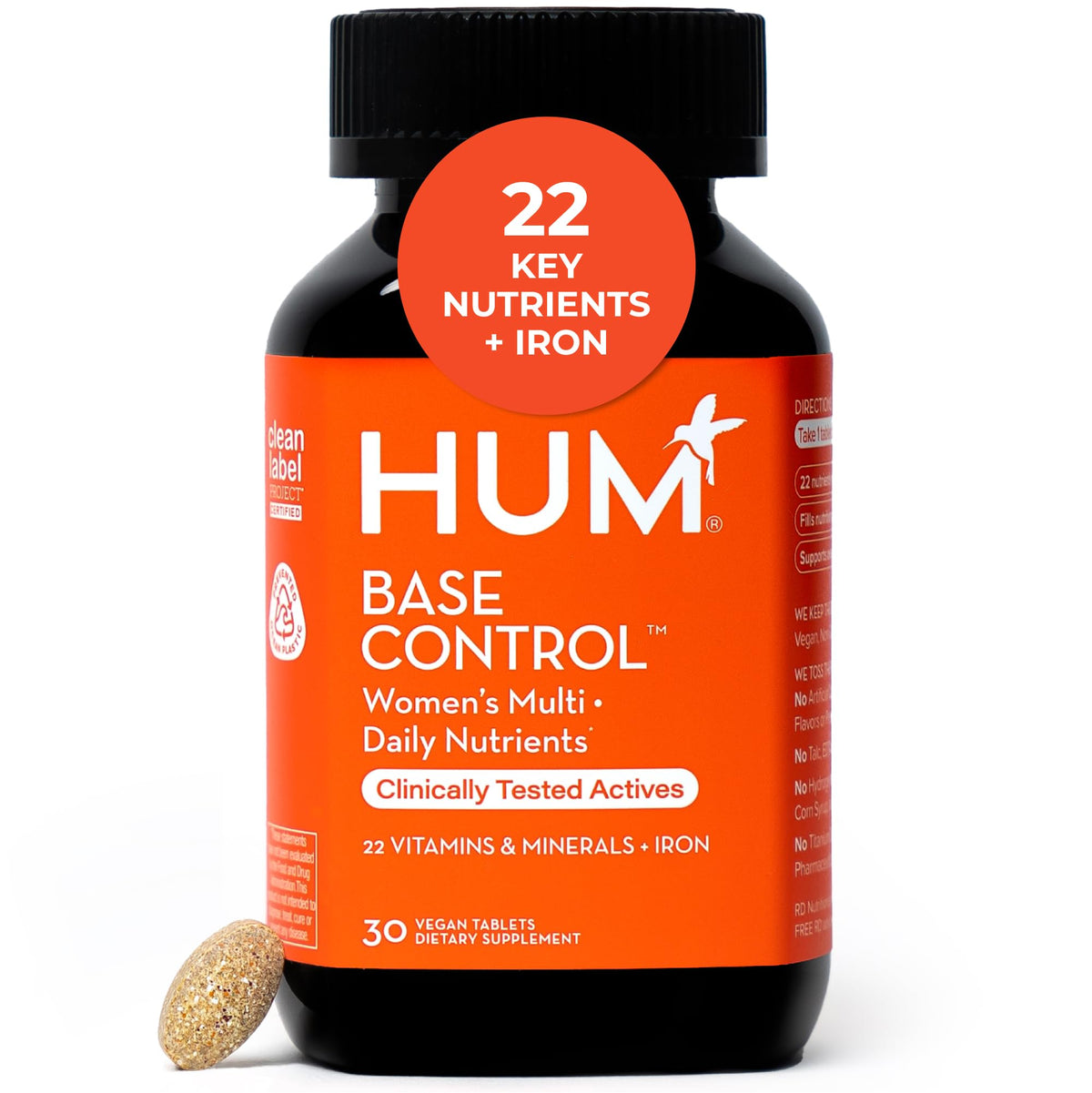 Hum Base Control for Women bottle promoting daily wellness and balanced nutrition.