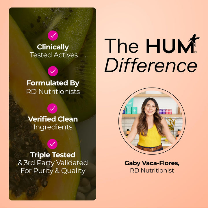 Hum Base Control for Women bottle shown with lifestyle imagery.