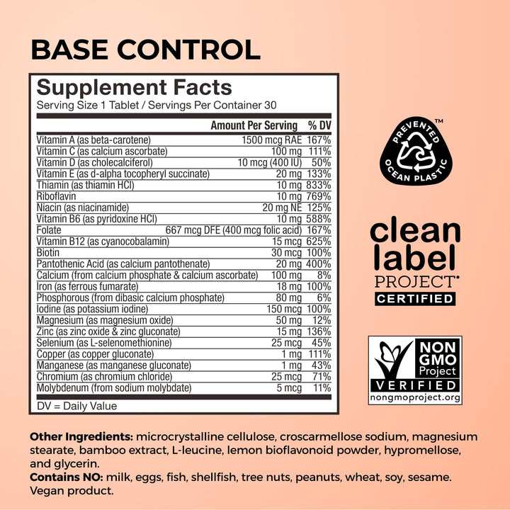 Hum Base Control for Women non-GMO seal visible on bottle.