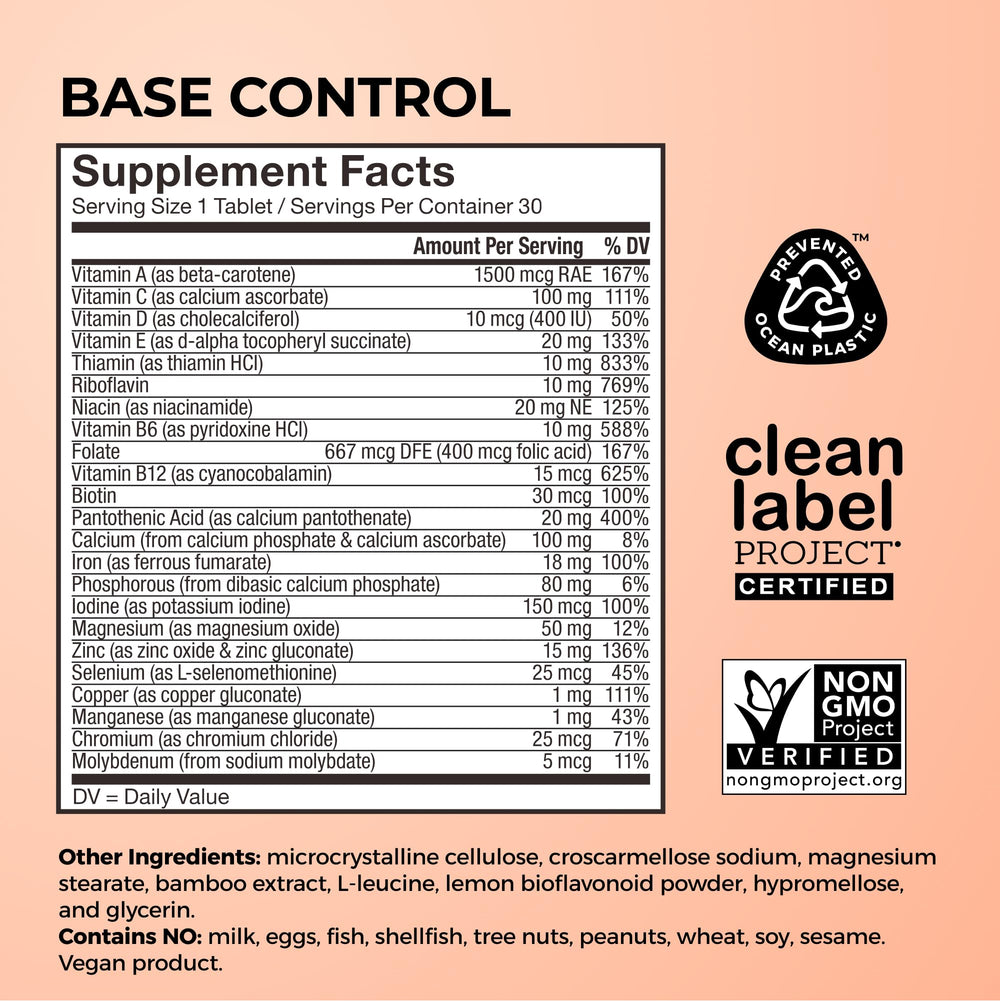 Hum Base Control for Women non-GMO seal visible on bottle.