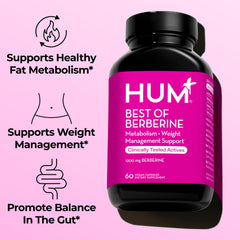 Close-up of HUM Best of Berberine capsules for easy daily gut balance support.