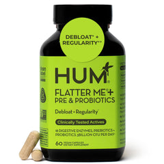 HUM Flatter Me bottle front showing post-meal support for digestion