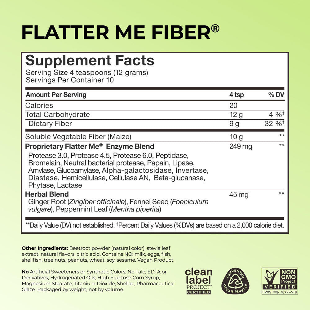 HUM Flatter Me bottle label close-up highlighting clean ingredients.