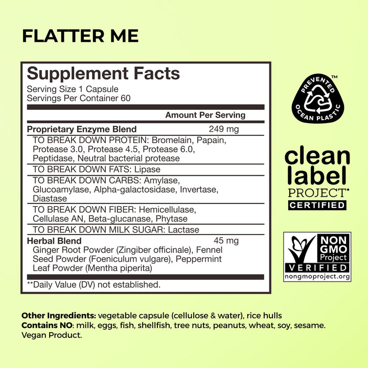 HUM Flatter Me capsules digest enzymes display essential enzymes and benefits