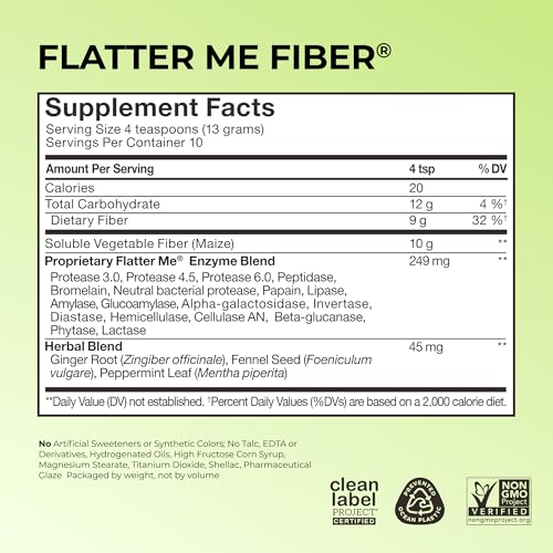 HUM Flatter Me fiber powder tub back label with nutrition and enzyme blend