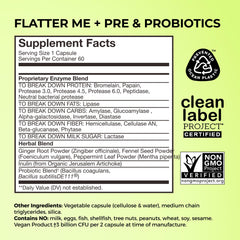 HUM Flatter Me ingredients blend with ginger, peppermint, fennel for digestion support