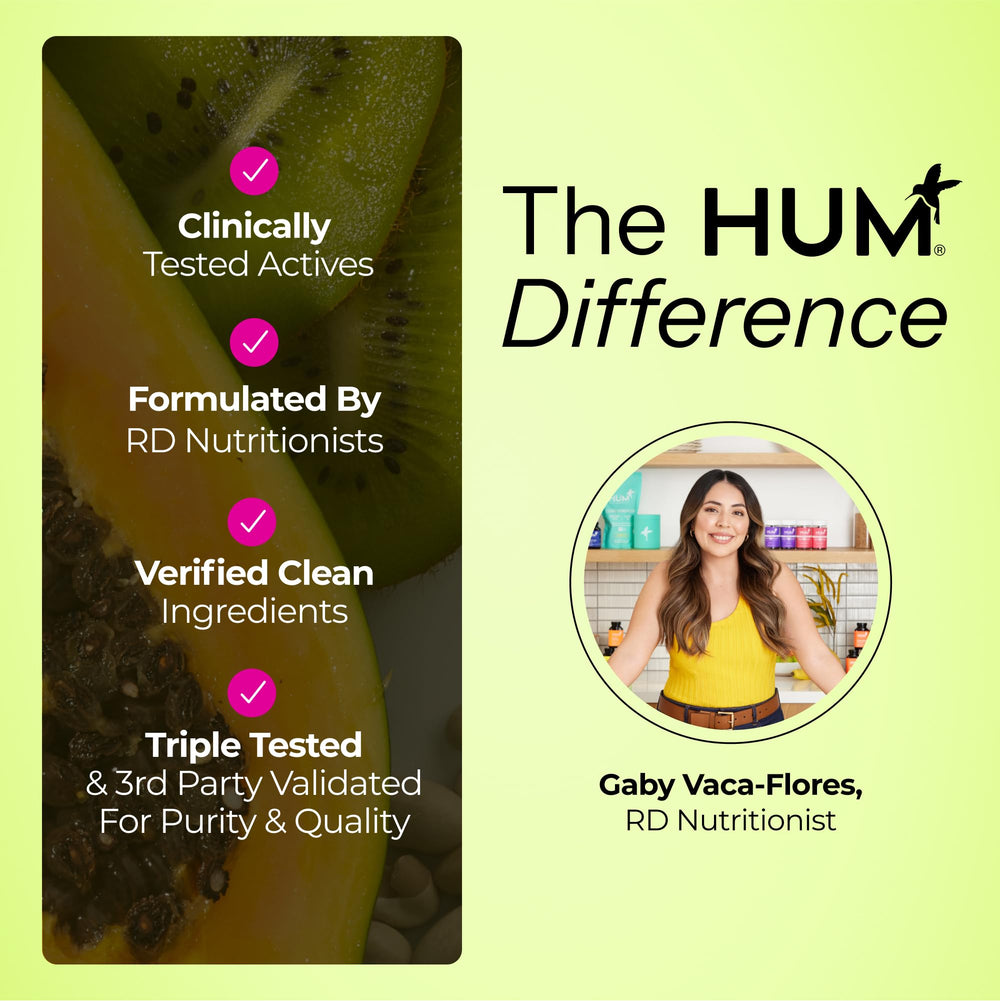 HUM Flatter Me on shelf with wellness products and clean packaging.