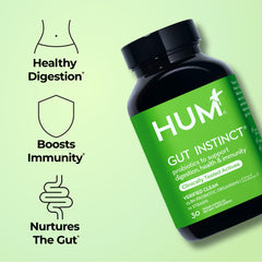 HUM Gut Instinct bottle label close-up showing 25B CFU and 10 strains