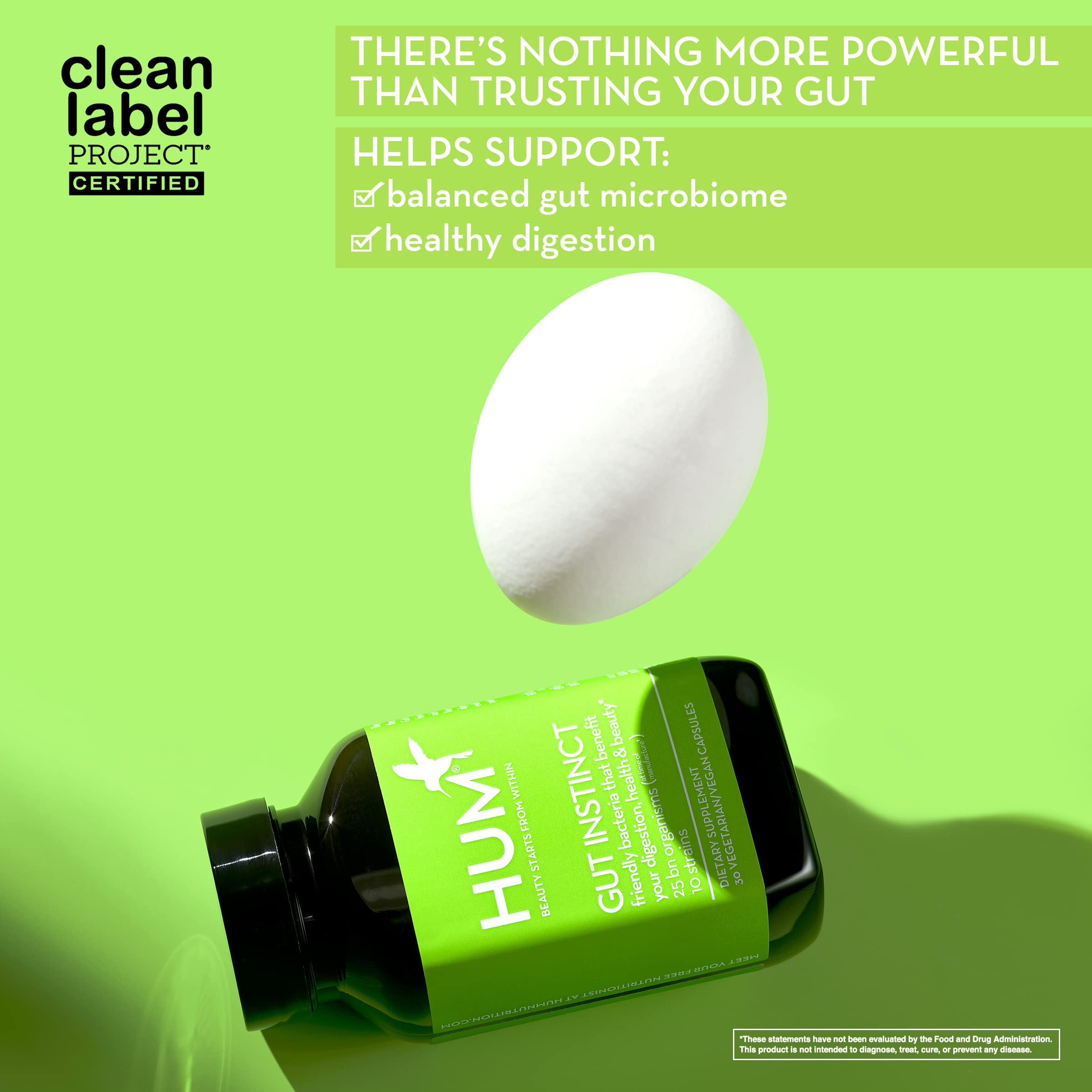 HUM Gut Instinct label view showing clean label and non-GMO promise