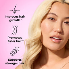 HUM Hair Strong strawberry gummies closeup highlights delicious daily nourishment