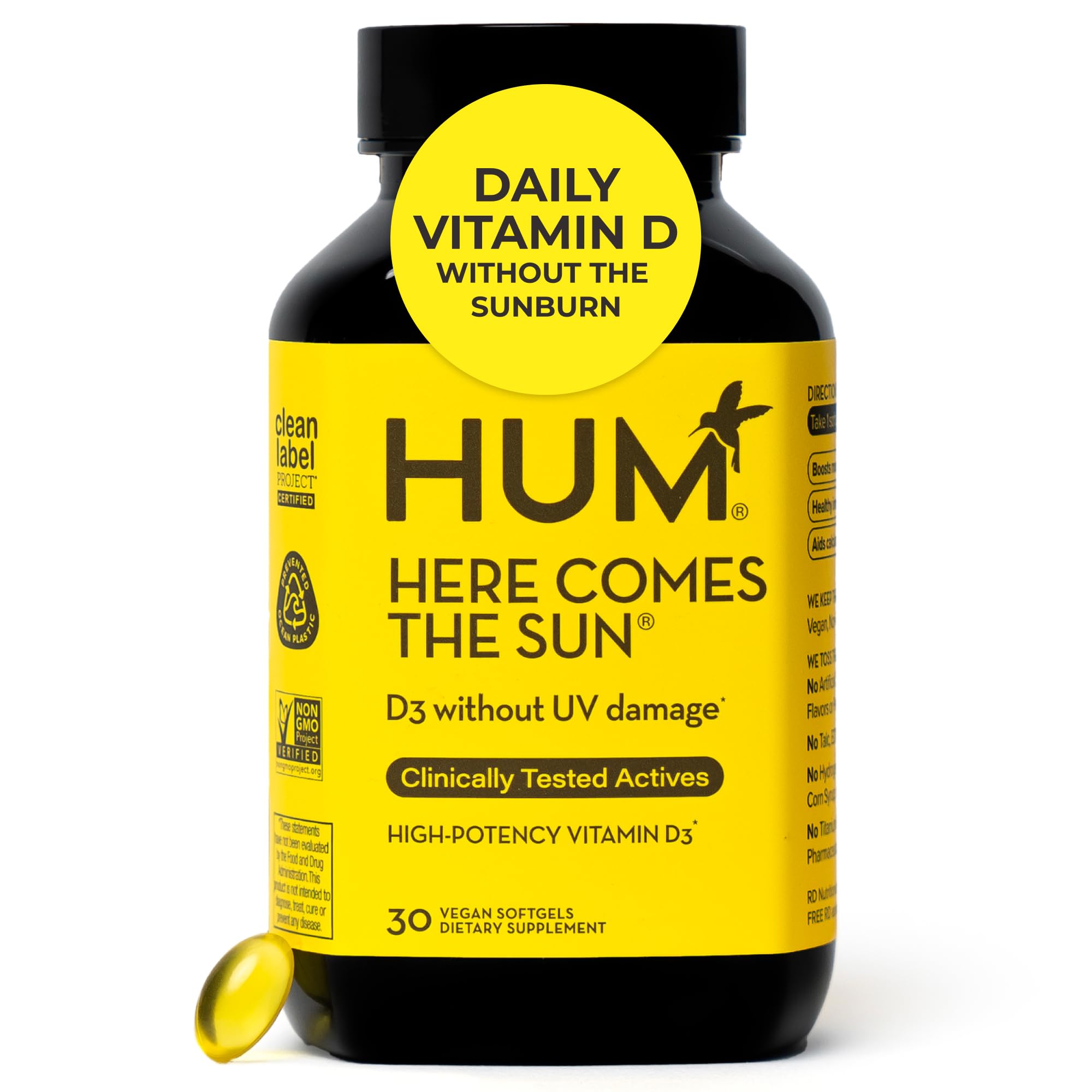 HUM Here Comes The Sun bottle with softgels for immune support.