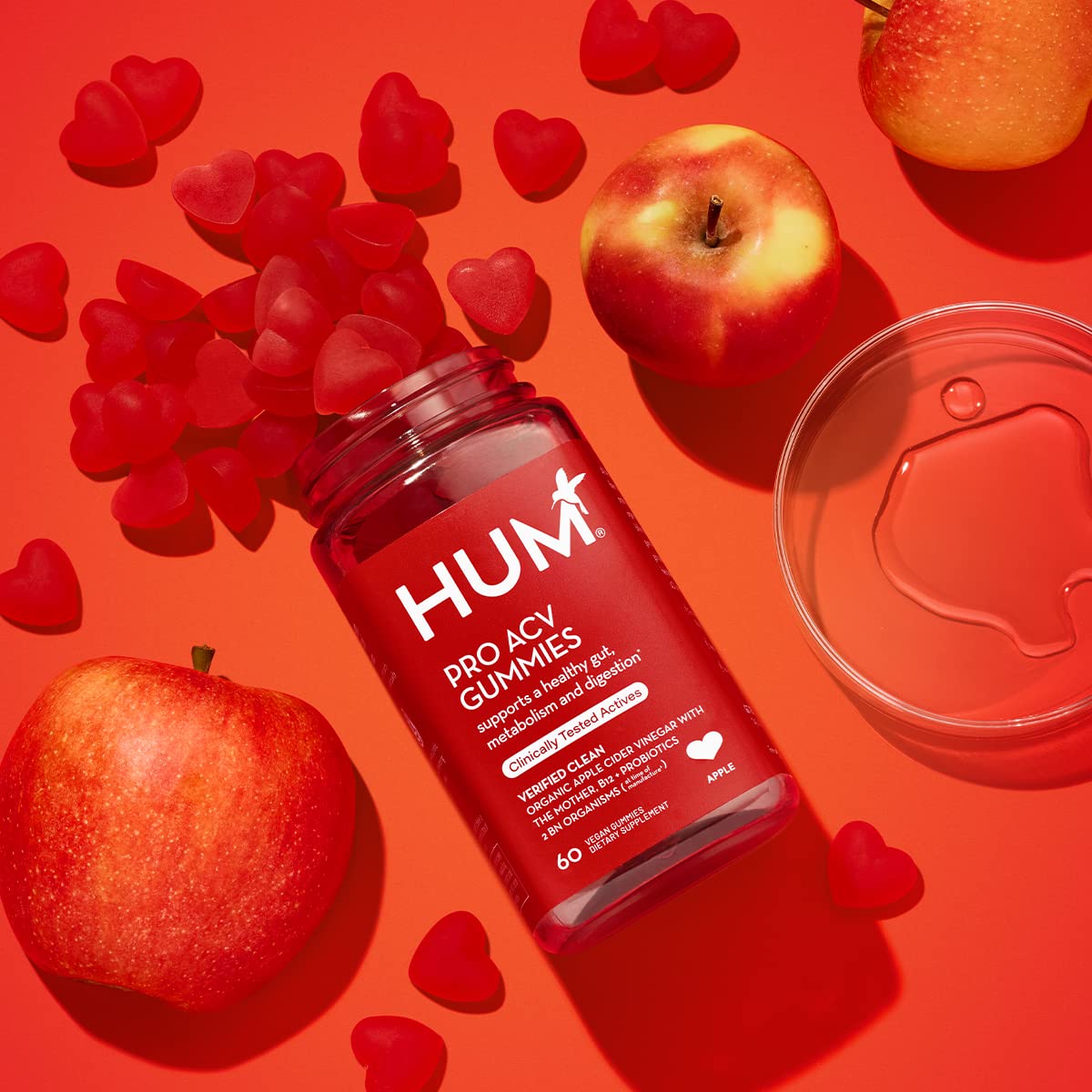 HUM Pro ACV Gummies bottle pictured for on-the-go use.